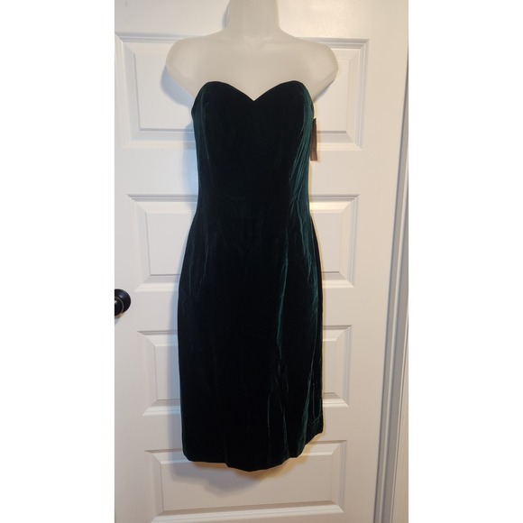 Nwt VINTAGE Victor Coasta Strapless Green Velvet Dress Size 6 Corset & Zip Close - Picture 2 of 16